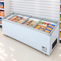 Congélateur coffre commercial en verre plat, 2 ou 3 portes, avec réglage par cadran, pour présentation de desserts surgelés en magasin