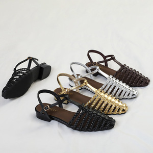<span class=keywords><strong>Sandali</strong></span> Donna Vintage 2026 Stile Romano Intrecciati con Punta Chiusa, <span class=keywords><strong>Tacco</strong></span> Basso e Cinturino alla Caviglia, <span class=keywords><strong>Sandali</strong></span> alla Moda con Cinturino a T per Uso Quotidiano Casual - Vendita all'Ingrosso - Product Image 1