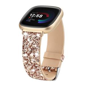 Bandas Bling compatibles <span class=keywords><strong>Fitbit</strong></span> Versa 4/<span class=keywords><strong>Fitbit</strong></span> Versa 3/<span class=keywords><strong>Fitbit</strong></span> Sense 2/Sense Band Mujeres Glitter Sparkle Correa de cuero - Product Image 5