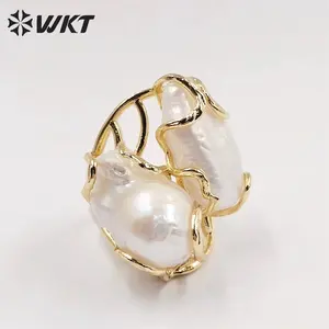 WT-MPR052 Wholesale newest Gorgeous women white Pearl Ring Natural Baroque Pearl Wedding Ring Lady Anneversary Ring