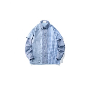 Rayé panneaux vérifié <span class=keywords><strong>peigne</strong></span> solide bleu clair pour hommes chemises motif tendance - Product Image 3