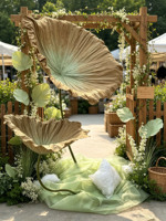 G-052 Ensemble floral géant fait main de feuilles de lotus fraîches, grandes feuilles de lotus vintage pour la décoration de mariages en extérieur, de cours et de salles d'exposition