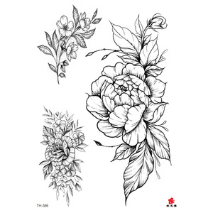 Autocollant de tatouage temporaire à transfert d'eau motif fleur personnalisé, encre noire, design d'art corporel, vente en gros - Product Image 3