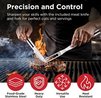 Ensemble d'outils de barbecue pour le camping en plein air, ensemble de 30 pièces en acier inoxydable avec grande poignée tubulaire, boîte en aluminium, ustensiles de barbecue