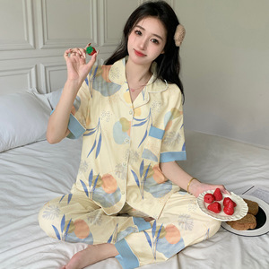 Pyjama d'été en coton doux à manches courtes pour femme, motif floral, vêtements d'intérieur grande taille pour mère d'âge moyen - Product Image 4
