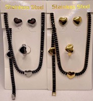 AFXSION Ensemble de bijoux LOGO personnalisable 4 pièces Collier de diamants blancs noirs Boucles d'oreilles Bracelet Bague Ensemble de bijoux en acier inoxydable