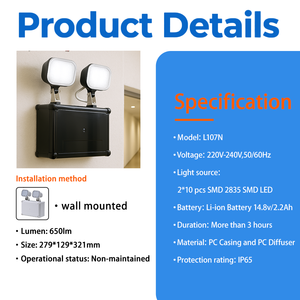 Lampe d'urgence à double tête rechargeable de haute qualité avec éclairage automatique CE IP65, idéale pour les sorties de secours et les bureaux - Product Image 3