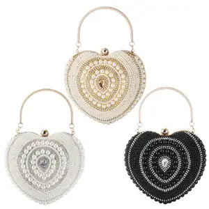 new Luxury New Evening Clutch Wedding Purse Handmade Heart Shaped Pearl Brand Hand Bag Luxury Beaded Handbags