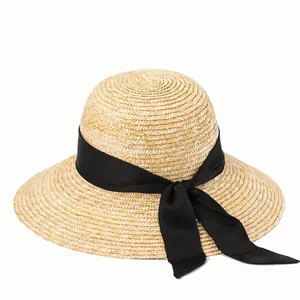 热销女士粉色宽边圆形圆边廉价夏季遮阳板纸草帽