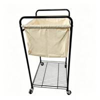 Chariot à linge mobile en toile, panier de rangement pour vêtements sales avec roulettes pivotantes amovibles, cadre en tube de fer et sac en tissu de coton