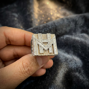 Custom Iced Out Moissanite Letter <b>Ring</b> Baguette <b>Gold</b> Plated Resizable Wedding Band for <b>Men</b> Party Jewelry - Product Image 1