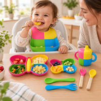 Ensemble d'alimentation pour bébé en silicone motif papillon : assiette à ventouse, bavoir, tasse d'apprentissage, cuillère, fourchette, vaisselle pour enfants