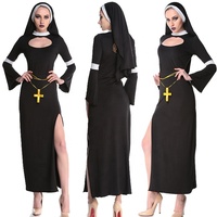Costume de missionnaire religieux pour spectacle d'Halloween, uniforme de prêtre, robe de religieuse fantaisie, robes de pasteur d'église, vêtements médiévaux