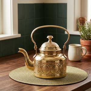 Vintage Brass Tea Kettle With <b>Lid</b> Metal Handle Water <b>Pot</b> Decorative Kitchenware - Product Image 4