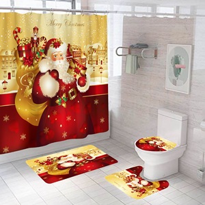 Rideau de Douche en Polyester Scène de Noël Rouge avec Bonhomme de Neige et Renne, Impression Numérique Personnalisée, Vente en Gros Moderne - Product Image 5