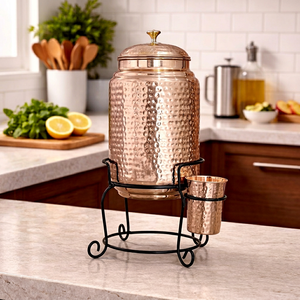 Distributeur d'eau en cuivre martelé avec couvercle, grande capacité, pour la maison et le bureau - Product Image 1