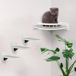 Wall Mounted <b>Cat</b> Stairs 4 Levels White Wood <b>Cat</b> Climbing <b>Platform</b> For Indoor <b>Cats</b> - Product Image 2