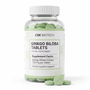 Comprimidos de Extrato de <span class=keywords><strong>Ginkgo</strong></span> <span class=keywords><strong>Biloba</strong></span> 24% Flavonas Glicosídeas 6% Terpenos Lactônicos Suporte à Saúde Cognitiva e Circulação Vegano OEM ODM - Product Image 1