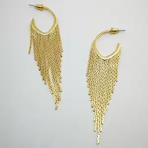 Boucles d'oreilles en laiton plaqué or véritable, bijou avec pompon en métal pour femmes, vente en gros, 2020