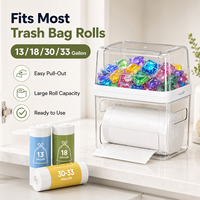 Distributeur de sacs poubelles 3-en-1 en plastique avec couvercle, organisateur sous évier et support pour dosettes de lave-vaisselle pour cuisine et buanderie