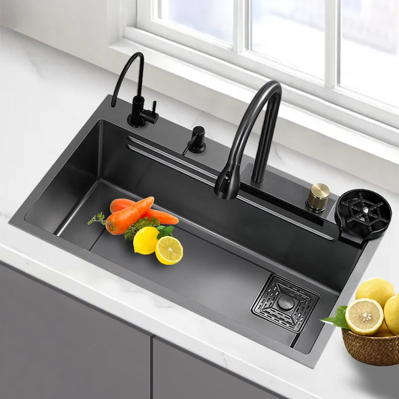 Factory Direct Sales Intelligent Waterfall Handmade High Quality SUS304 /201 Single Bowl Kitchen Sink Modern Design