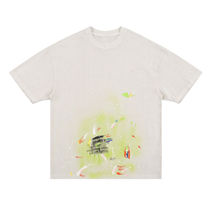 Camiseta de Manga Corta para Hombre HEALY, Personalizada con Pintura de Tinta Difuminada y Letras Estampadas en Caliente, Estilo Retro Casual - Product Image 5