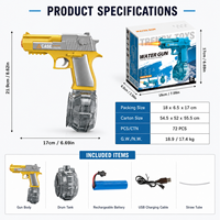 CY114 Pistolet à eau électrique transparent doré avec effet de lumière flamme et action intégrée pour les jeux d'été en extérieur
