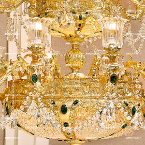 French Classic Gold Plated Brass Crystal Malachite 31 Bulbs Luxury Villa Hotel Pendant <strong>Lamp</strong> - Product Image 4