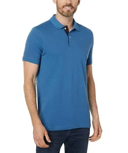 Polo bleu pour homme Polo uni coupe ajustée avec patte intérieure contrastée à deux boutons - Product Image 4