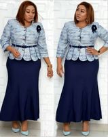 Nouvelle Mode Femmes 2 Pièces Ensemble Tops + Robe Longue Afrique Bureau Dame Affaires Fleur Décorer Crayon Grande Taille Imprimé Manteau Costumes