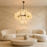 Lustre moderne en forme de disque rond style albâtre, avec pierres superposées dorées, pour salon, salle à manger, villa, hôtel, décoration