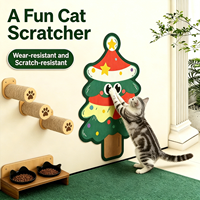 Décorations de Noël : Tapis d'escalade pour chat en forme de sapin de Noël de dessin animé, autocollants muraux décoratifs à découper et coller, protection anti-griffures pour chat
