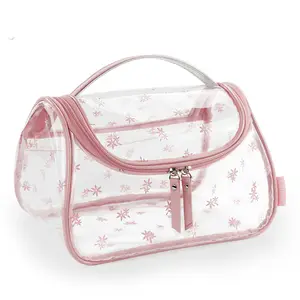 Factory custom simple maple leaf print fashion large capacity cosmetics storage portable clear makeup bag