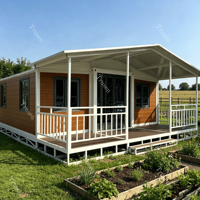 Casa Prefabricada Expandible Tipo Contenedor con Techo de Terraza Totalmente Impermeable, Estándares Australianos, con Barandilla Blanca