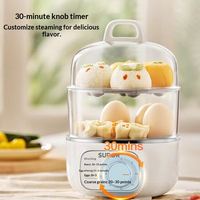 Cuiseur à œufs électrique automatique en acier inoxydable 304, double couche, arrêt automatique, minuterie 30 minutes, compact, pour petit-déjeuner domestique