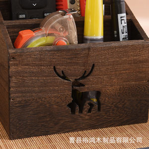 Solid Wood <b>Pen</b> Holder With Deer Design Desktop Storage <b>Box</b> For Remote Control Stationery Makeup Brushes - Product Image 4