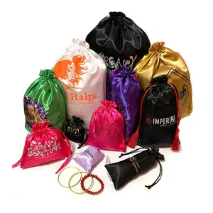 Ucuz özel İpli ayakkabı çanta hediye elbise takı ipek toz torbaları peruk ambalaj saç saten kılıf için logo ile çanta