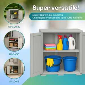Armadio in Plastica con 2 Ante 79x43x85.5 Cm, Doppio Ripiano per Organizzazione Prodotti per la Pulizia - Product Image 5