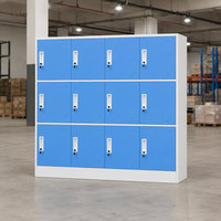 Armoire à casiers métalliques pour enfants à 12 portes pour le rangement en classe scolaire, casiers en acier jaune avec portes verrouillables et étagères ouvertes