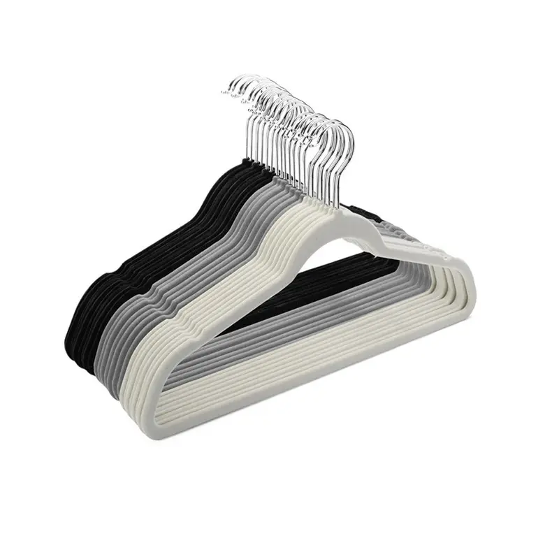 Custom Wholesale Velvet Clothes Hangers Black White Non-slip Suit Coat Pants Fabric Flocked Hangers