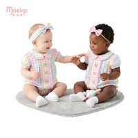 Combinaisons à col pour nouveau-nés en gros, vêtements pour bébés filles avec appliques, manches courtes, imprimé coton, combinaisons personnalisées pour bébés