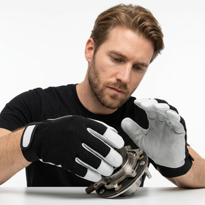 Guantes de Trabajo de Cuero con Puntas de Dedos Antideslizantes, Muñequera Tejida, Guantes de Uso General para Ensamblaje - Product Image 6