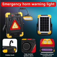 Feu de signalisation triangulaire LED multifonction pour voiture, rechargeable solaire et USB, avec alarme, pliable, rouge, bleu, blanc, lampe de travail