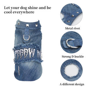 בגדי מחמד ג 'קט ג' קט חולצות חולצות אפודות כחול כהה ג 'ינס מעיל כלב גור - Product Image 2