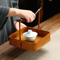 Panier de service en bambou naturel tissé à la main avec poignée, plateau en bambou multi-formes, organisateur tissé écologique, décoration d'intérieur de style chinois