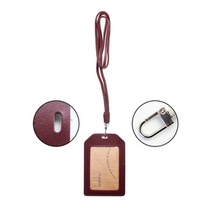 Boshiho Genuine Leather Lanyard <b>Holder</b> Business Card Horizontal School Security Badge <b>Holder</b> with Lanyard - Product Image 3