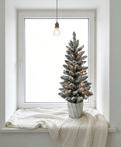 3.5ft Pre-lit Snow Flocked PVC Artificial <strong>Christmas</strong> <strong>Tree</strong> Birch Pot High Quality Remote Controlled Eco-Friendly <strong>Mini</strong> Tabletop for - Product Image 1