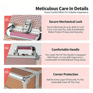 Boîte à maquillage portable en aluminium avec miroir, grande capacité, étanche, pour rangement <span class=keywords><strong>de</strong></span> cosmétiques et <span class=keywords><strong>de</strong></span> matériel <span class=keywords><strong>de</strong></span> nail art, vente en gros - Product Image 3