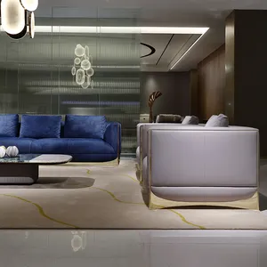 意大利高端客厅天鹅绒磨砂沙发室内装饰簇绒现代奢华蓝灰色天鹅绒沙发