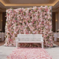 Dinding Bunga Buatan Mawar Gradasi Pink dan Putih, Latar Belakang Bunga Mawar Hydrangea, Kartu Punch Merah